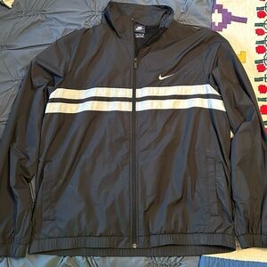 Nike Black Windbreaker Jacket with White Stripes